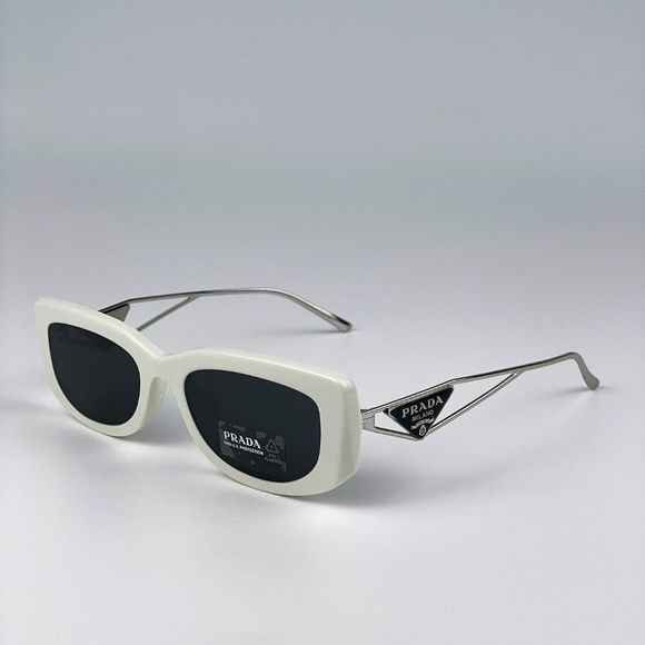 Prada PR14YS 1425S0 Sunglasses Talc Dark Grey Rectangle Women - Picture 9 of 15